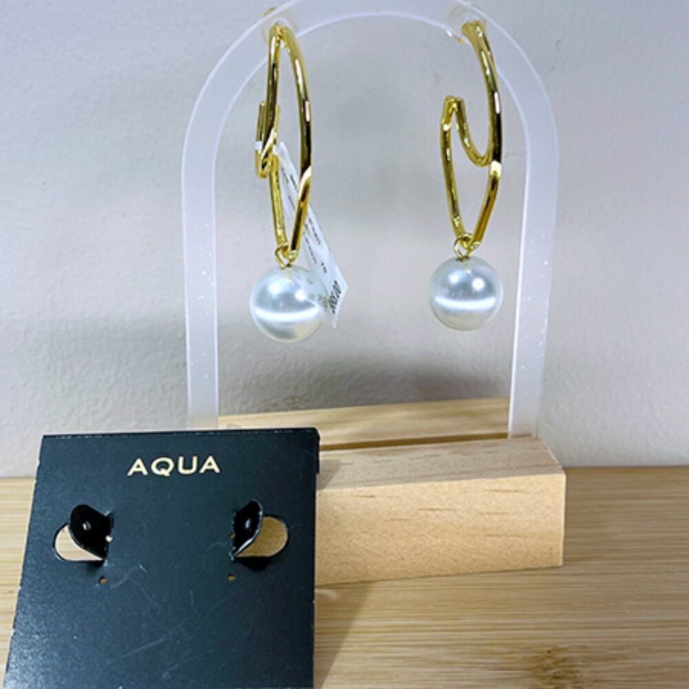 AQUA | Swarovski Pearl Double Row Hoop Earrings in 14K Gold Plated -